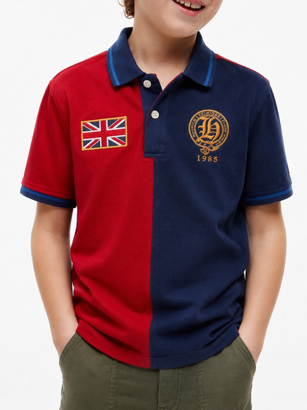 NWT TH Big Boys L(12-14) England Polo Shirt Burgundy Navy Union Jack Flag